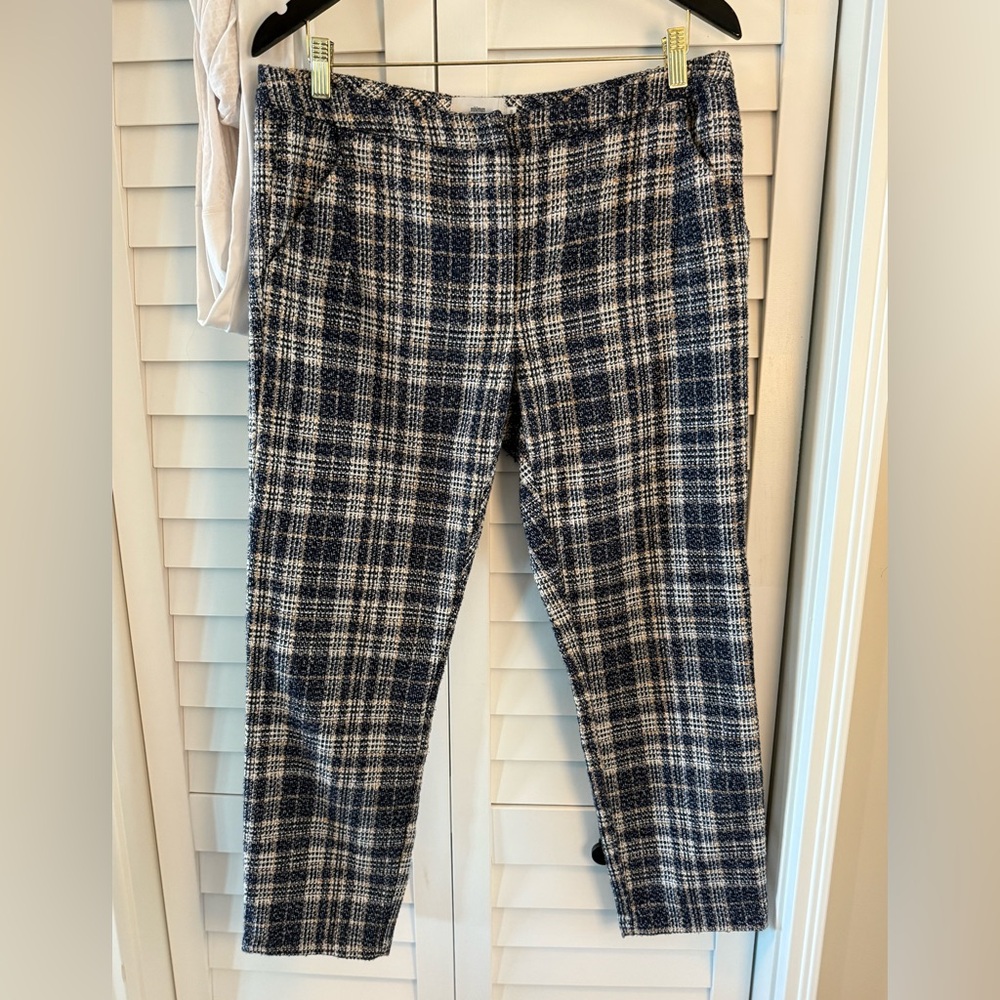 Minimum Navy and Cream Women’s Checkered Plaid Tweed Dress Pants